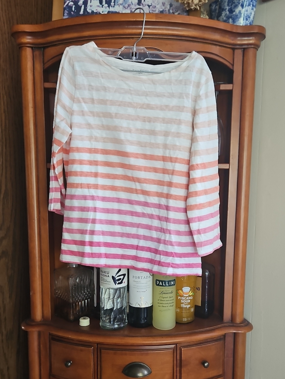 Talbots White to Pink Ombre Striped Long Sleeve Top